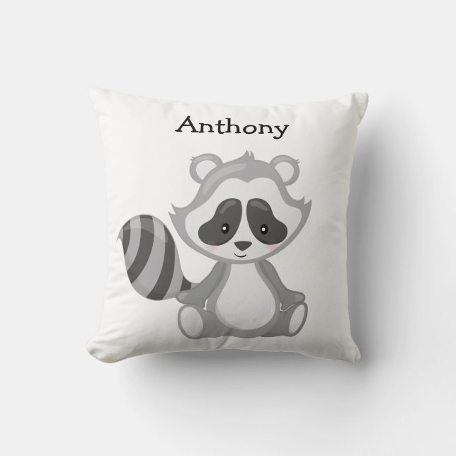 Personalise Your Own Cute Woodland Baby Racoon Cushion (Front)