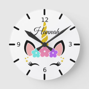 Personalise Your Own Floral Baby Unicorn Round Clock