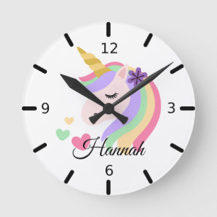 Personalise Your Own Floral Magical Unicorn Round Clock