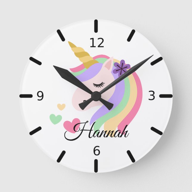 Personalise Your Own Floral Magical Unicorn Round Clock (Front)