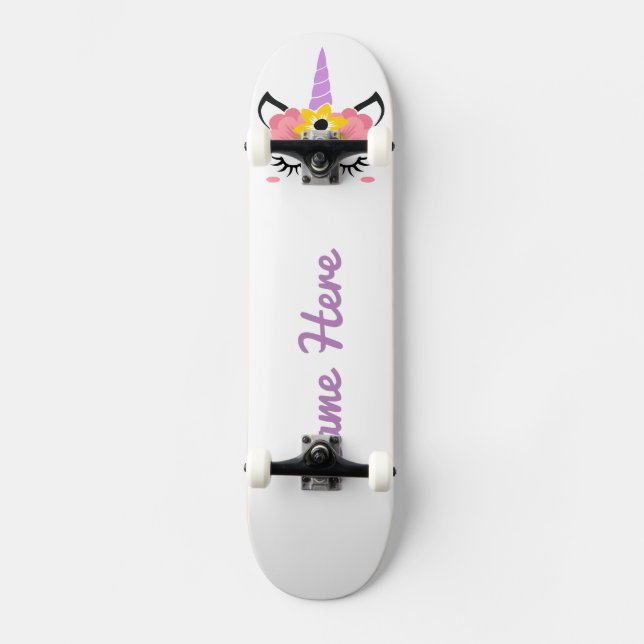 Personalise Your Own Floral Sleeping Unicorn Skateboard (Front)