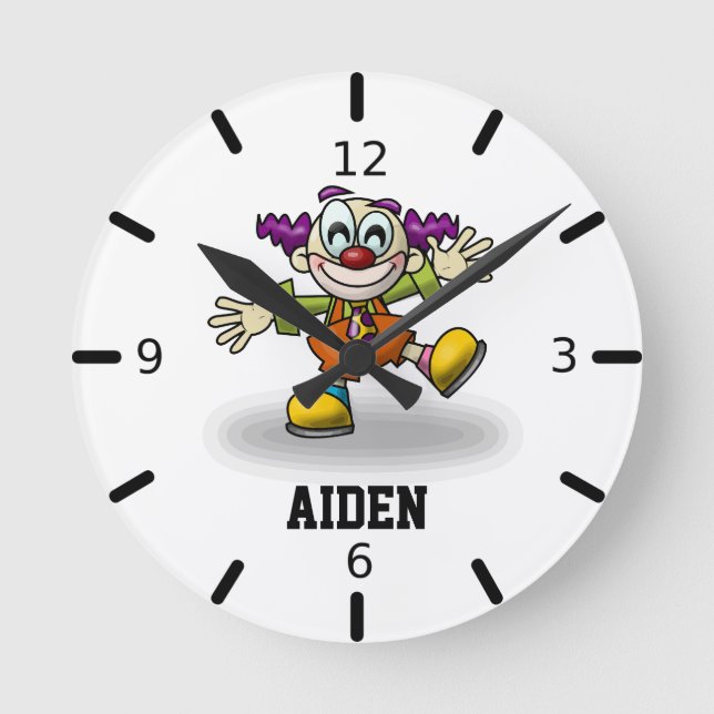 Personalise Your Own Funny Clown Round Clock (Front)