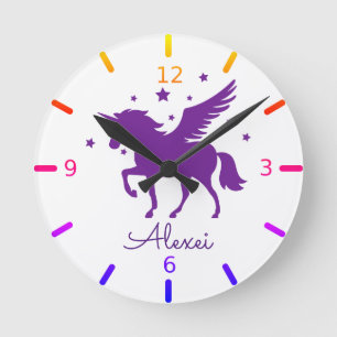 Personalise Your Own Magical Purple Unicorn Round Clock