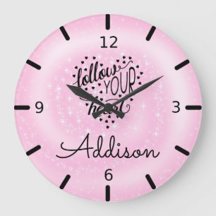 Personalise Your Own Pink Follow Your Heart Large Clock