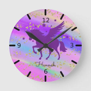 Personalise Your Own Purple Unicorn Round Clock