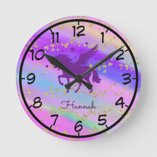 Personalise Your Own Purple Unicorn Round Clock