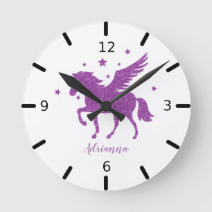 Personalise Your Own Purple Unicorn Round Clock