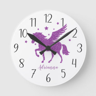 Personalise Your Own Purple Unicorn Round Clock