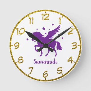 Personalise Your Own Purple Unicorn Round Clock