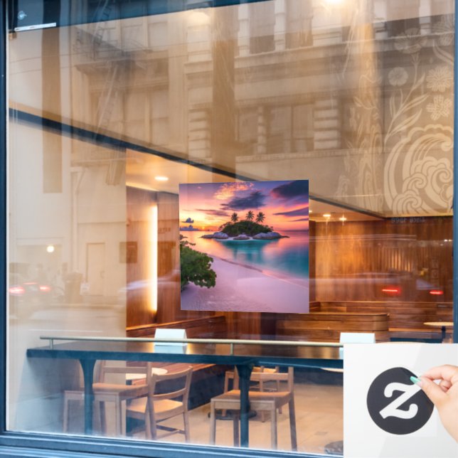 Personalise Your Own Sea Beach at Sunset with Palm Window Cling (Cafe Window)