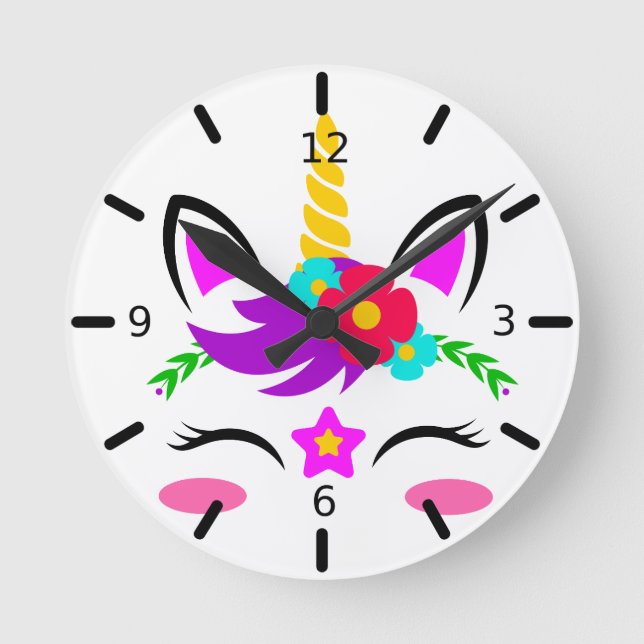 Personalise your own unicorn round clock (Front)