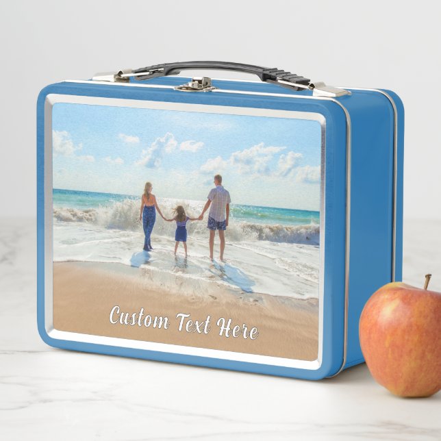 Personalise Your Photo Metal Lunch Box Custom Text (In Situ)
