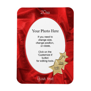 Personalise Your Photo:  Red Christmas Oval Frame Magnet