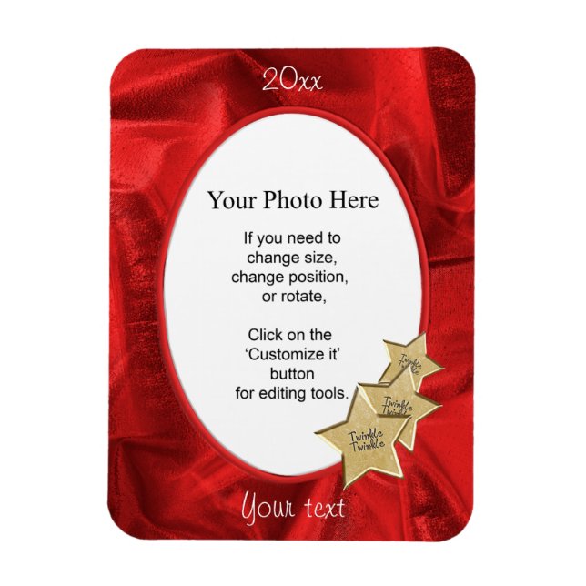Personalise Your Photo:  Red Christmas Oval Frame Magnet (Vertical)