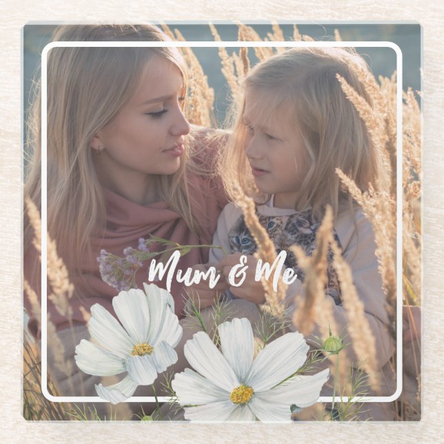 Personalise Your Photo White Cosmos Square Frame Glass Coaster (Front)