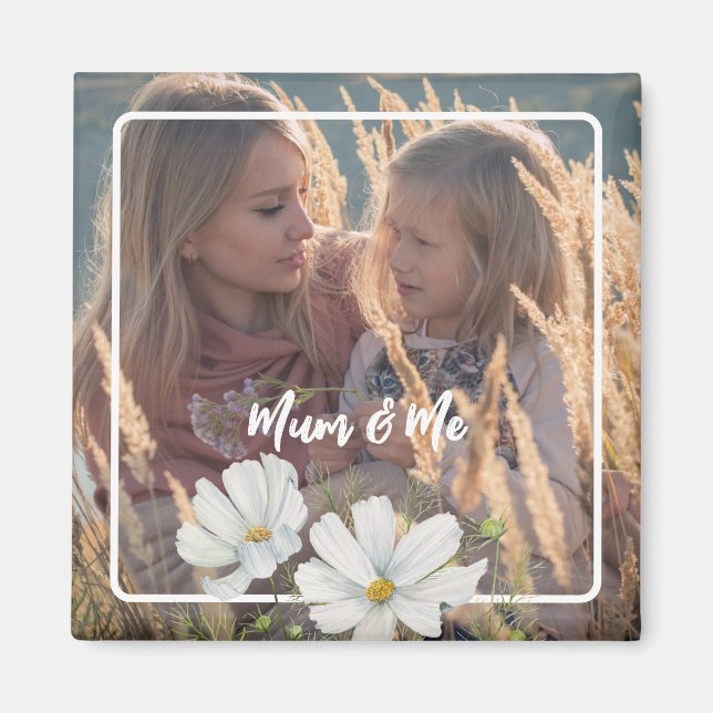 Personalise Your Photo White Cosmos Square Frame Magnet (Front)
