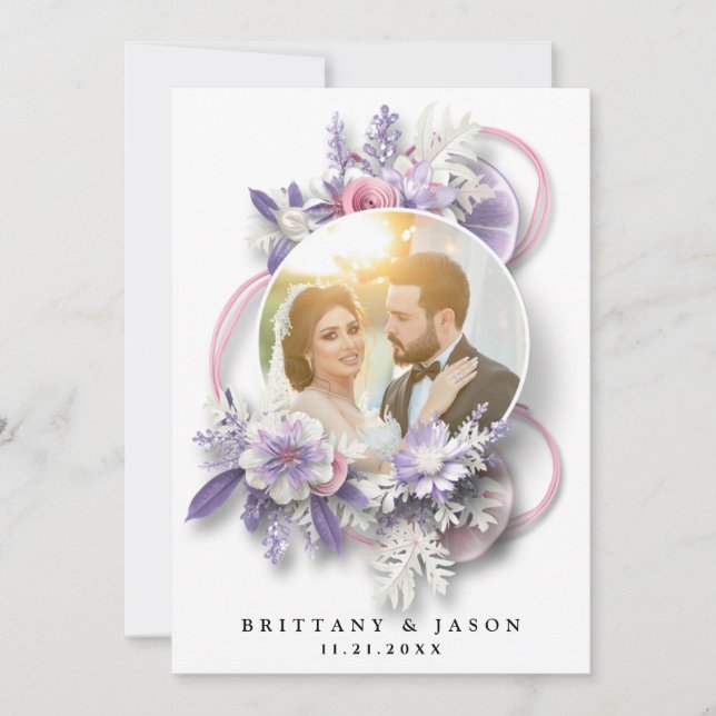 Personalise your wedding photo in a bouquet  thank you card (Front)