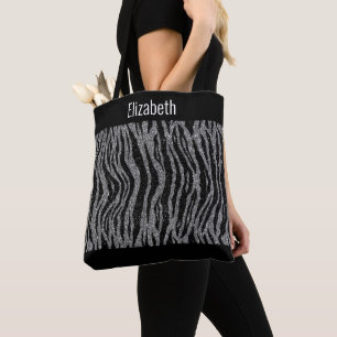 Personalise Zebra Print Black Silver Bridesmaids Tote Bag