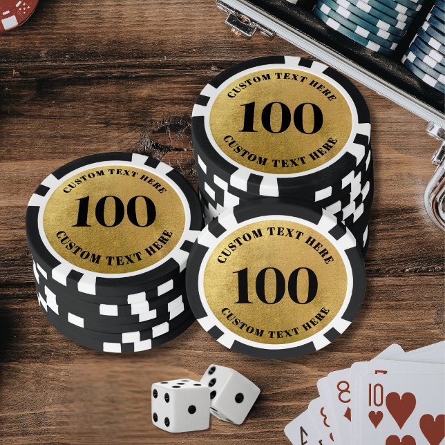 Personalised 100 Numbered Gold Poker Chips (Gold 100 Numbered Poker Chips)