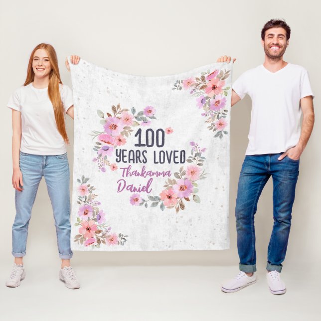 Personalised 100th Birthday Gifts For Women, 100  Fleece Blanket (In Situ)