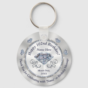Personalised 102nd Birthday Favours for Her,  Key Ring