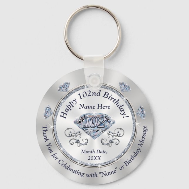 Personalised 102nd Birthday Favours for Her,  Key Ring (Front)