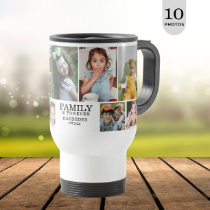 Personalised 10 Photo Collage Family Is Forever  Travel Mug
