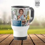 Personalised 10 Photo Collage Family Quote Blue Travel Mug<br><div class="desc">Unique family photo collage coffee mug with 10 pictures. Add family name and established year to add a personal touch.The family quote "Family is everything"  expresses your family bonding.</div>