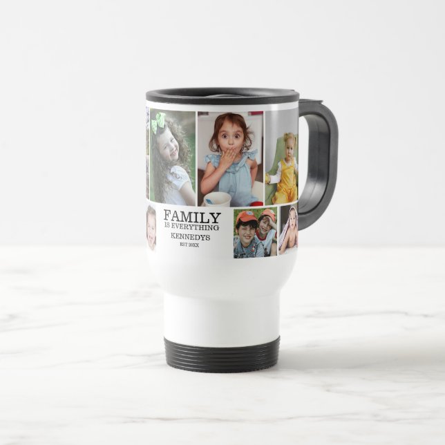 Personalised 10 Photo Collage Family Quote Name Travel Mug (Front Right)