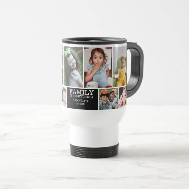 Personalised 10 Photo Collage Family Quote Name Travel Mug (Front Right)