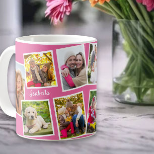 Personalised 10 Photo Collage Pink Coffee Mug