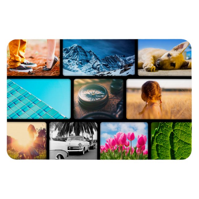 Personalised 10 Photo Template Collage Black Frame Magnet (Horizontal)