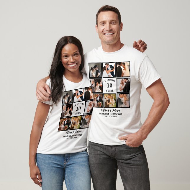 Personalised 10 Years Anniversary 8 Photo Collage T-Shirt (Unisex)