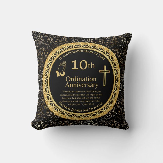 Personalised 10th Ordination Anniversary Priest Cushion (Front)