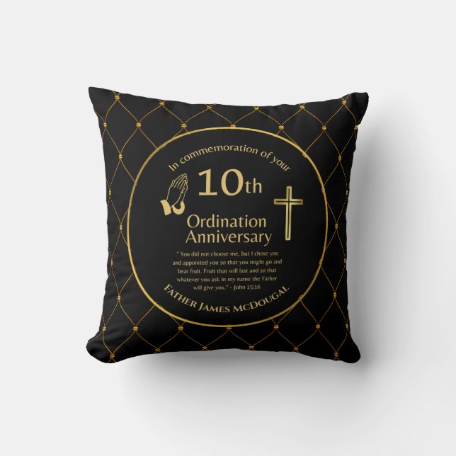 Personalised 10th Ordination Anniversary Priest Th Cushion (Front)