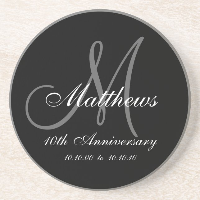 Personalised 10th Wedding Anniversary Coaster (Front)