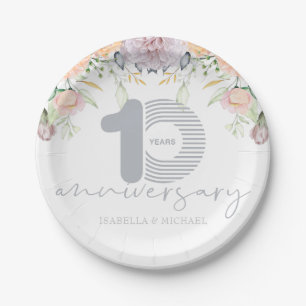 Personalised 10th Wedding Anniversary Floral Paper Plate