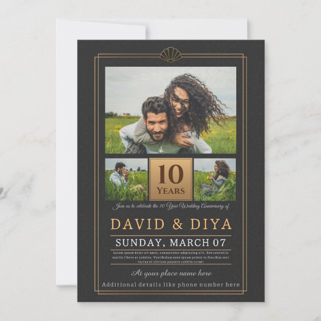 Personalised 10th Wedding Anniversary  Invitation (Front)