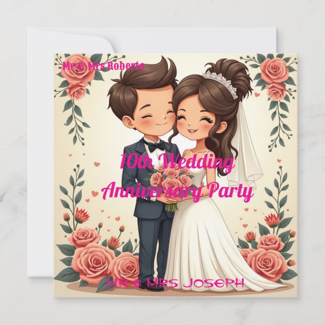 Personalised 10th Wedding Anniversary Invitation  (Front)