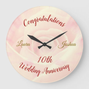Personalised 10th Wedding Anniversary Large Clock