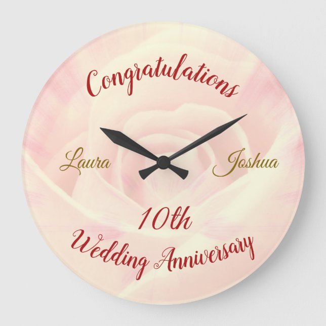 Personalised 10th Wedding Anniversary Large Clock (Front)