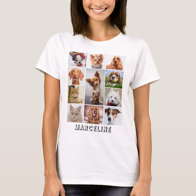 Personalised 11 Pet Photo Collage Grid with Text T-Shirt (Front)