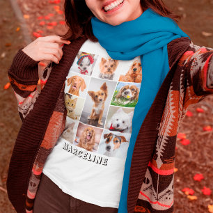 Personalised 11 Pet Photo Collage Grid with Text T-Shirt
