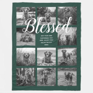Personalised 11 Photo Collage BLESSED Dark Green Fleece Blanket