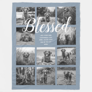 Personalised 11 Photo Collage BLESSED Dusty Blue Fleece Blanket