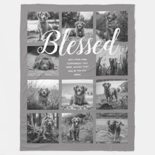 Personalised 11 Photo Collage BLESSED Grey Fleece Blanket