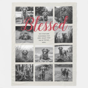 Personalised 11 Photo Collage BLESSED Grey Red Fleece Blanket