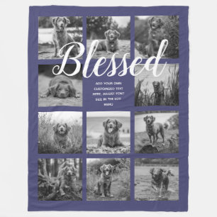 Personalised 11 Photo Collage BLESSED Navy Blue Fleece Blanket