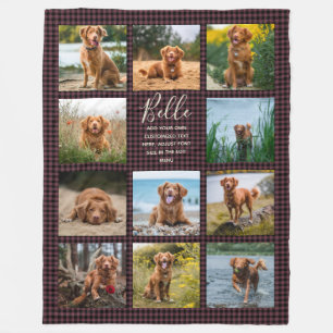 Personalised 11 Photo Collage Check Pattern Fleece Blanket