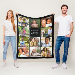 Personalised 11 Photo Collage Custom Colour Fleece Blanket
